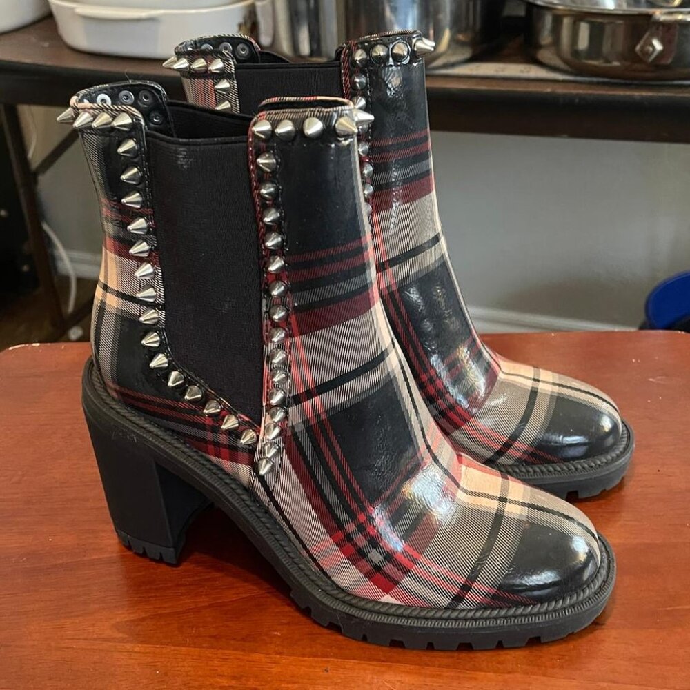 Jessica Simpson Women's Demmie Bootie Ankle Boot Red/Tan/Black Plaid Sz 7